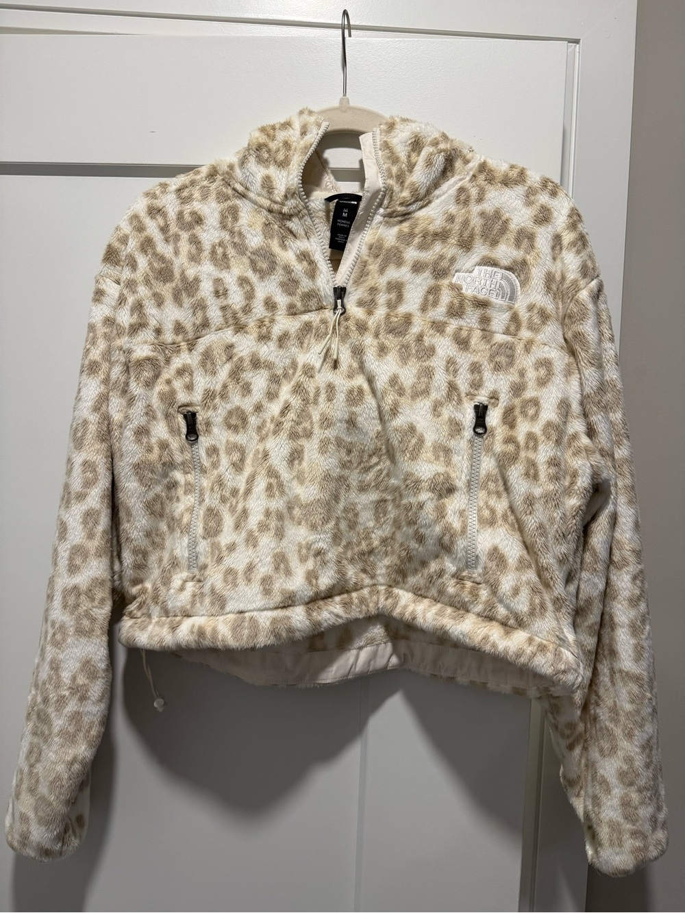 The North Face Women's Cream & Tan Leopard Sherpa Half-Zip Jacket